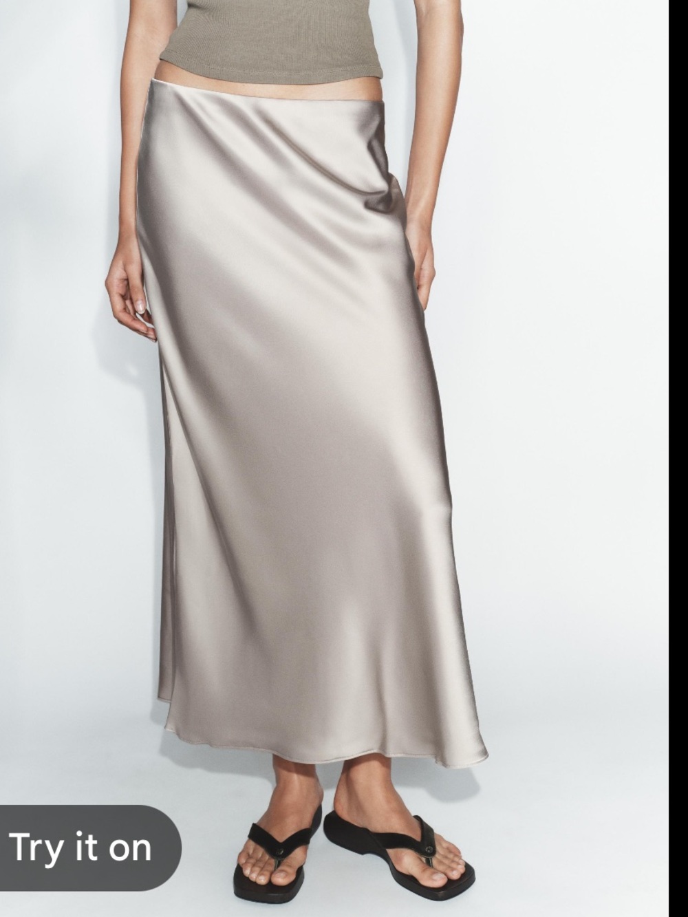 Zara Satin Bias Maxi Skirt in Light Champagne